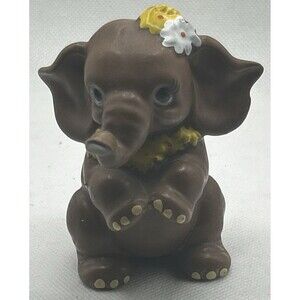 Kitschy Vintage Josef Originals Brown Elephant Flowers Figurines Retro